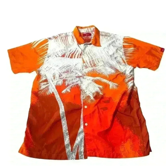 Vintage Y2K Mossimo Men’s M Orange Palm Tree Print Gorpcore Streetwear Button Up - Picture 1 of 7